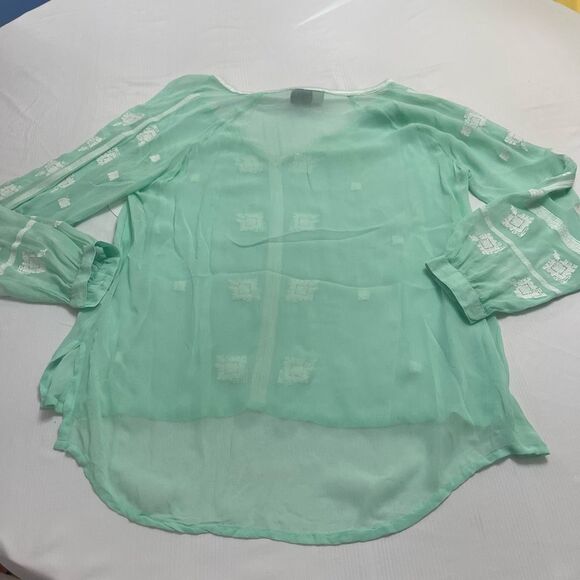 NWT Chloe Oliver Anthropologie Monica Blouse Embroidered Mint Top Size Large New - Picture 11 of 12